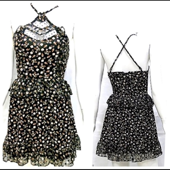 Gianni Bini Halter Floral 🆕 Mesh Ruffle Dress - Picture 1 of 4